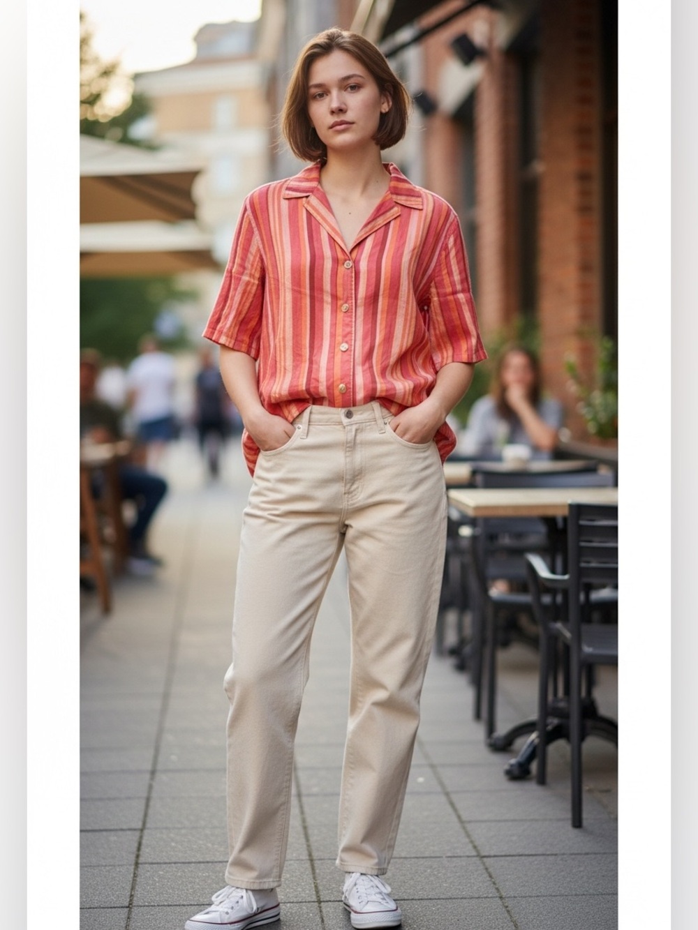 Avenue Coral and Pink Striped Button-Down Shirt